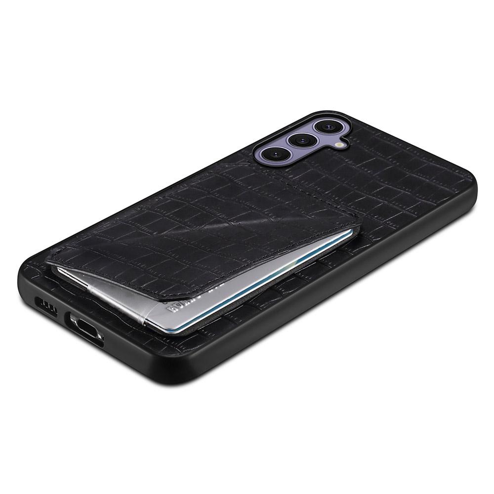For Samsung Galaxy S25+ Case with Card Holder Leather + PC + TPU Crocodile Textured Back Cover