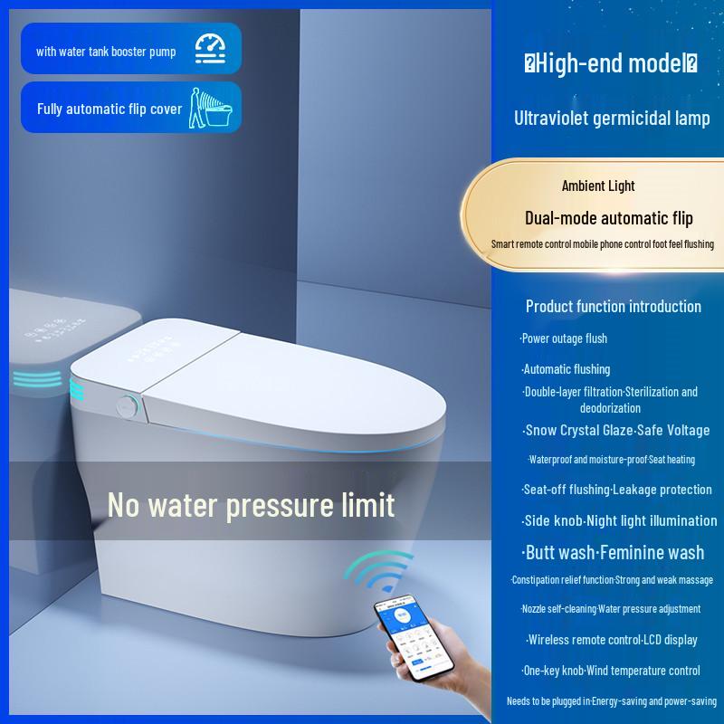 Genuine Smart Toilet with Automatic Flip Lid, Instant Heating, Voice Control, Siphon Technology, and No Water Pressure Limitations.