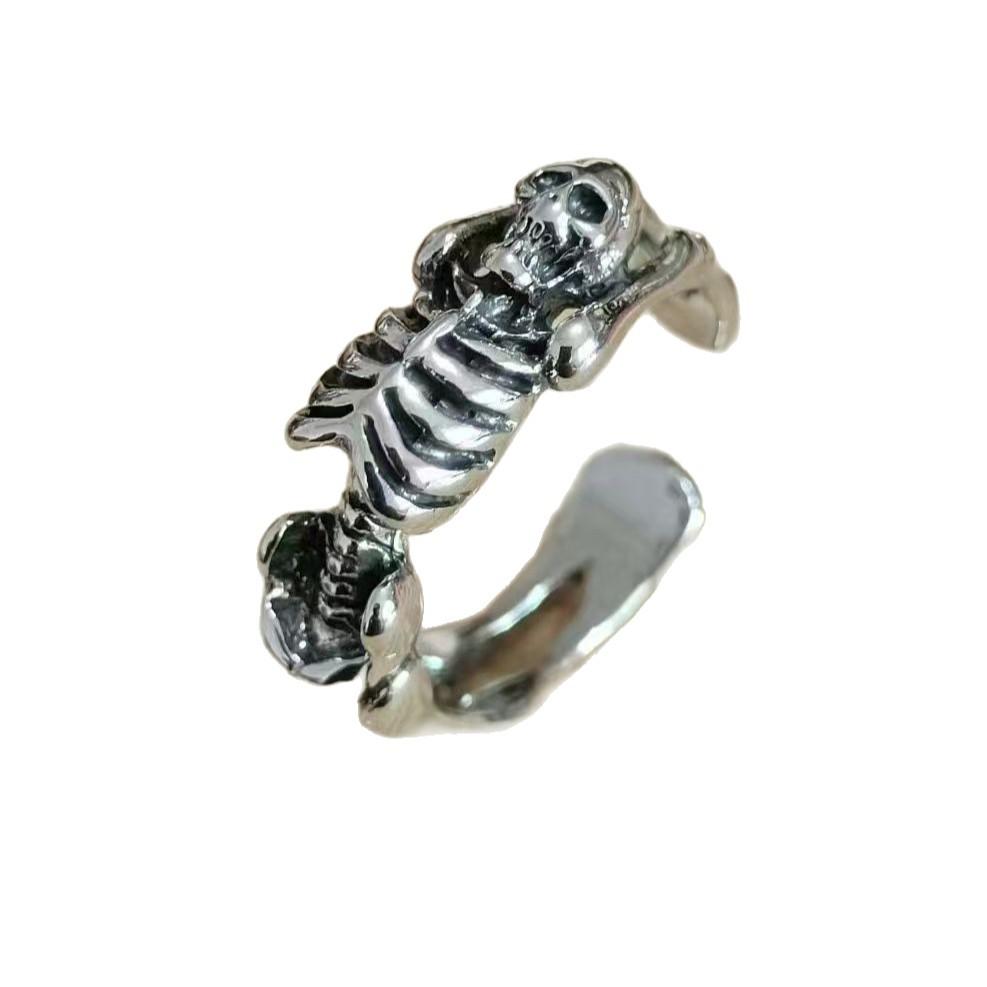 Halloween Rock Punk Totenkopf Offener Ring Herren Überzogener Retro Ring Überzogenes Punk Armband