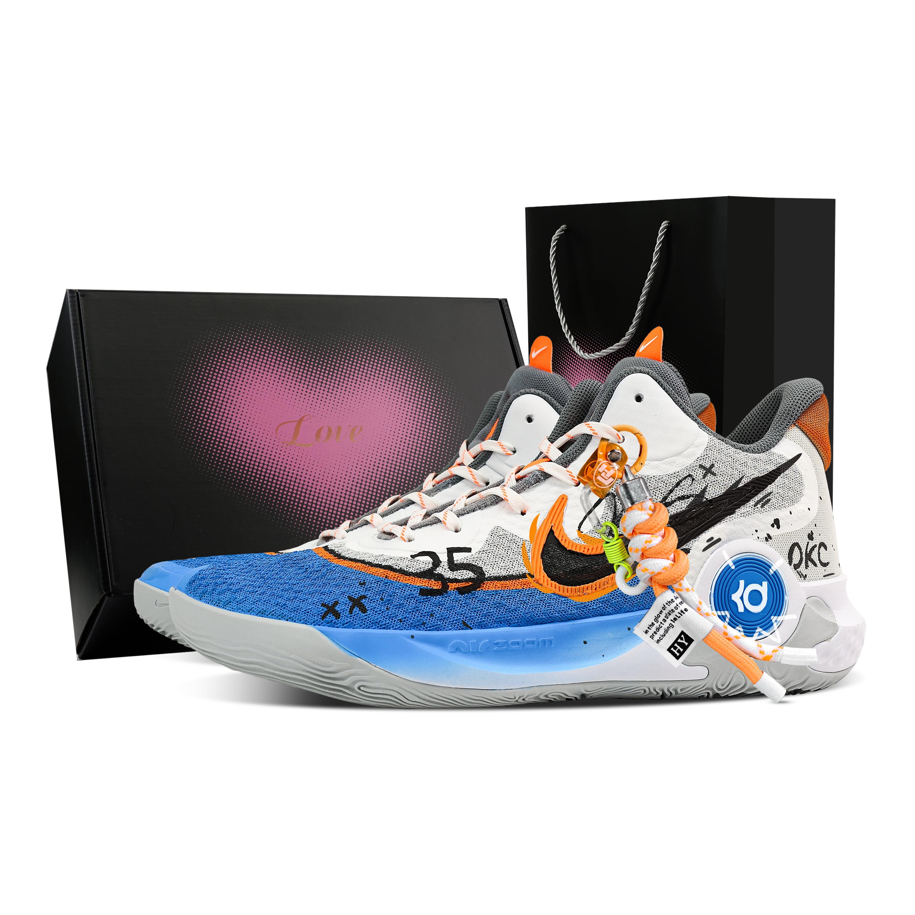 

Nike KD Trey 5 IX Basketball Shoes Unisex Mid Top Blue/Orange/White CW3402-011(Team529--) 45