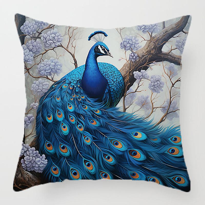 Retro peacock flower pattern throw pillow cover with short plush print living room sofa decoration cushion cover pillow covers