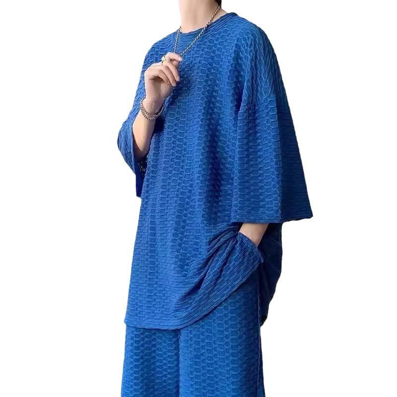 Herren Sommer Einfarbig Lockerer Sportanzug Rundhals Kurzarm + Shorts 2-teiliges Set