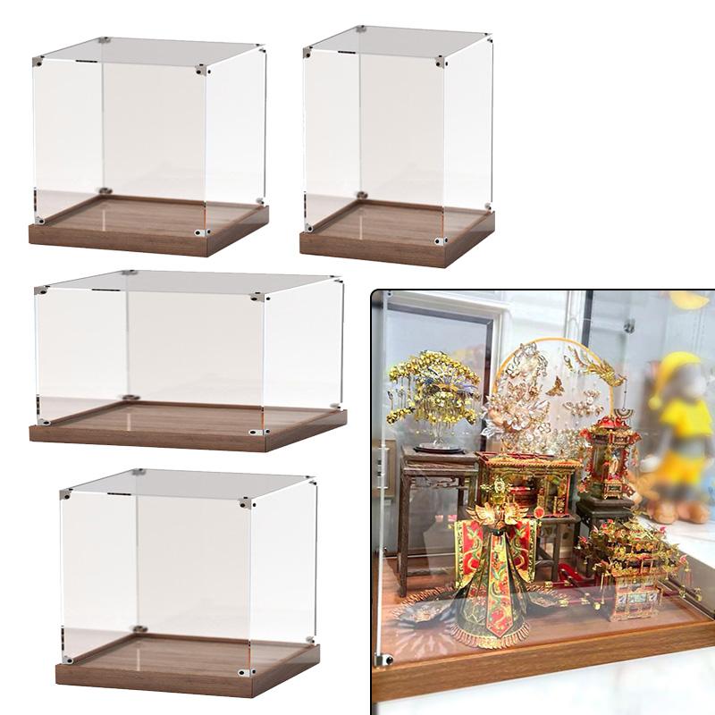 Wooden Bottom Storage Box Window Acrylic Toy Gundam Building Block Box Glue-Free Dust Cover