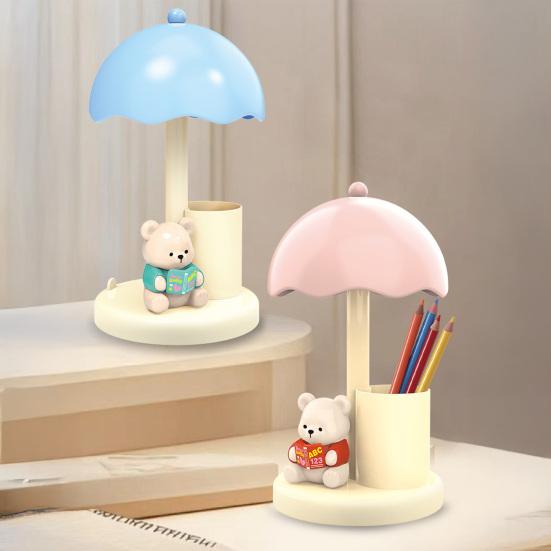 Night Light 3 Brightness Levels Adjustable Soft Warm Light USB Rechargeable Bear Desk Lamp with Pen Holder Sleeping Study Decor