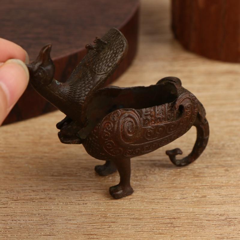 Vintage Junhu Bird Statue Distressed Collectible With Swirling Patterns, Ancient Craftsmanship For Home Decor Or Gift