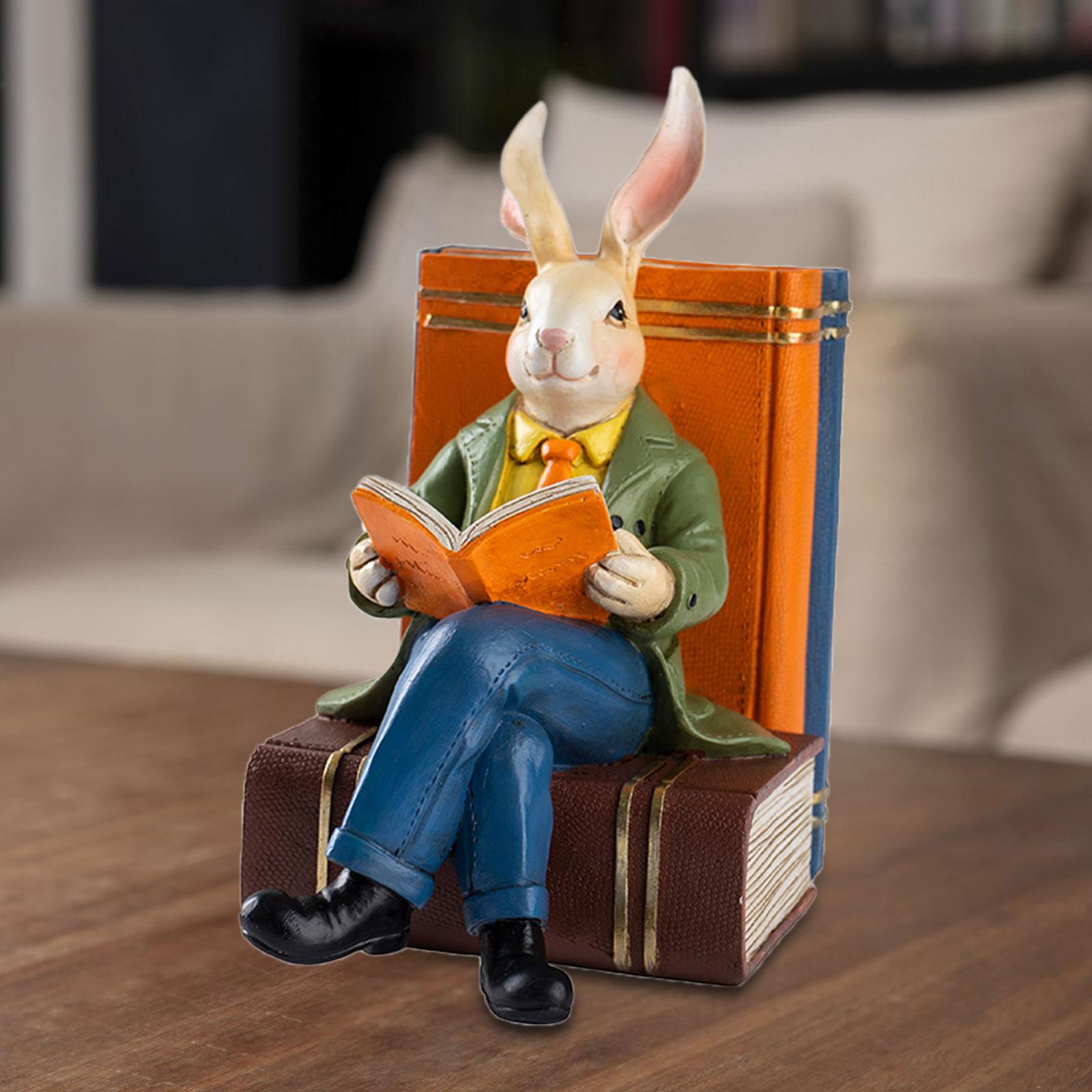 Reading Rabbit Statue Bunny Statue Adornment Table Decoration Tabletop Ornament Creative Resin for Bookshelf Entrance Bedroom разноцветный