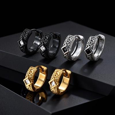 Unique Rhombus Stainless Steel Hoop Earrings, Vintage Punk Silver Gold Color Small Earrings, Gothic Trendy Jewelry for Men