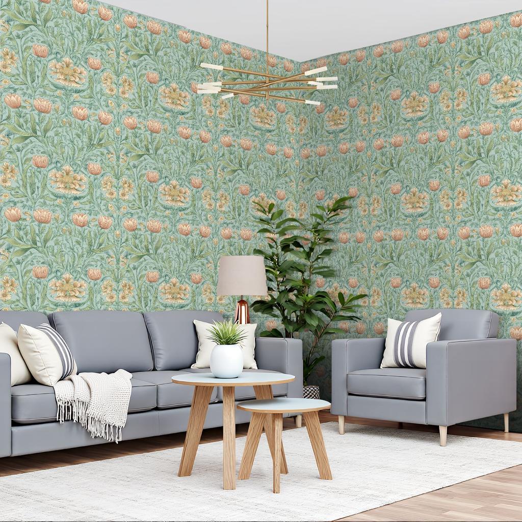 Vintage Floral Botanical Pastel Wallpaper 22.83"X118" Waterproof Wallpaper for Living Room/Bedroom/Bathroom PVC Wall Sticker