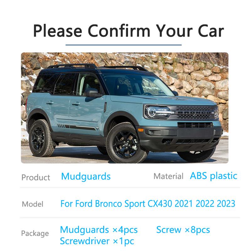 4PCS For Ford Bronco Sport CX430  2022 2023 Front Rear Mudguards Splash Guard Fender Cover Upgrade MudFlaps Car