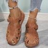 Large Size Casual Women's Slope Heel New Sandals Women's Round Head Hollow Summer Bag Head Velcro Hole Shoes
