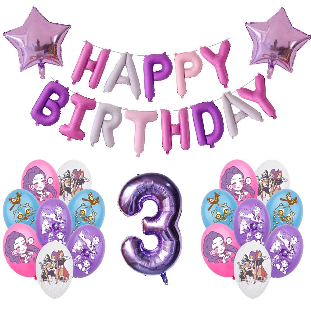 

Demon Hunters Party Balloon Girls Kids Birthday Decoration Mira Zoey Rumi Aluminum Film Kpop Supplies Round Sensory Compression Bouncy Durable Elastic as shown