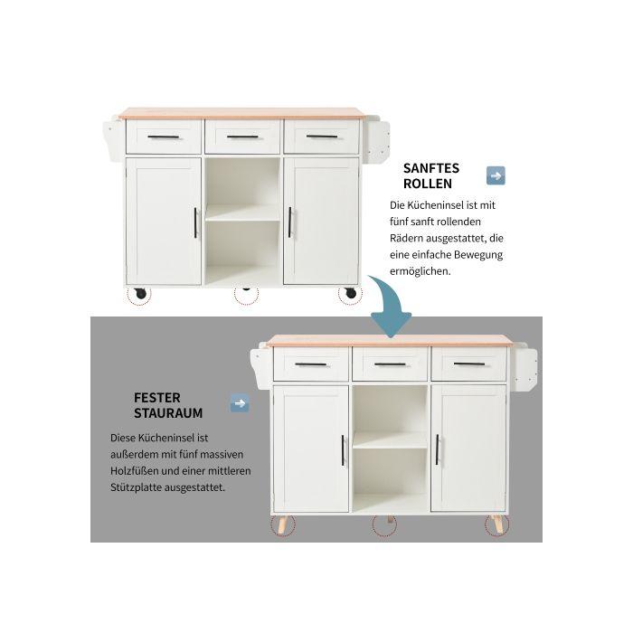 Chariot/bureau - MUVOE - 139x46x91,5 Cm - Blanc - Bois Massif - 3 Tiroirs