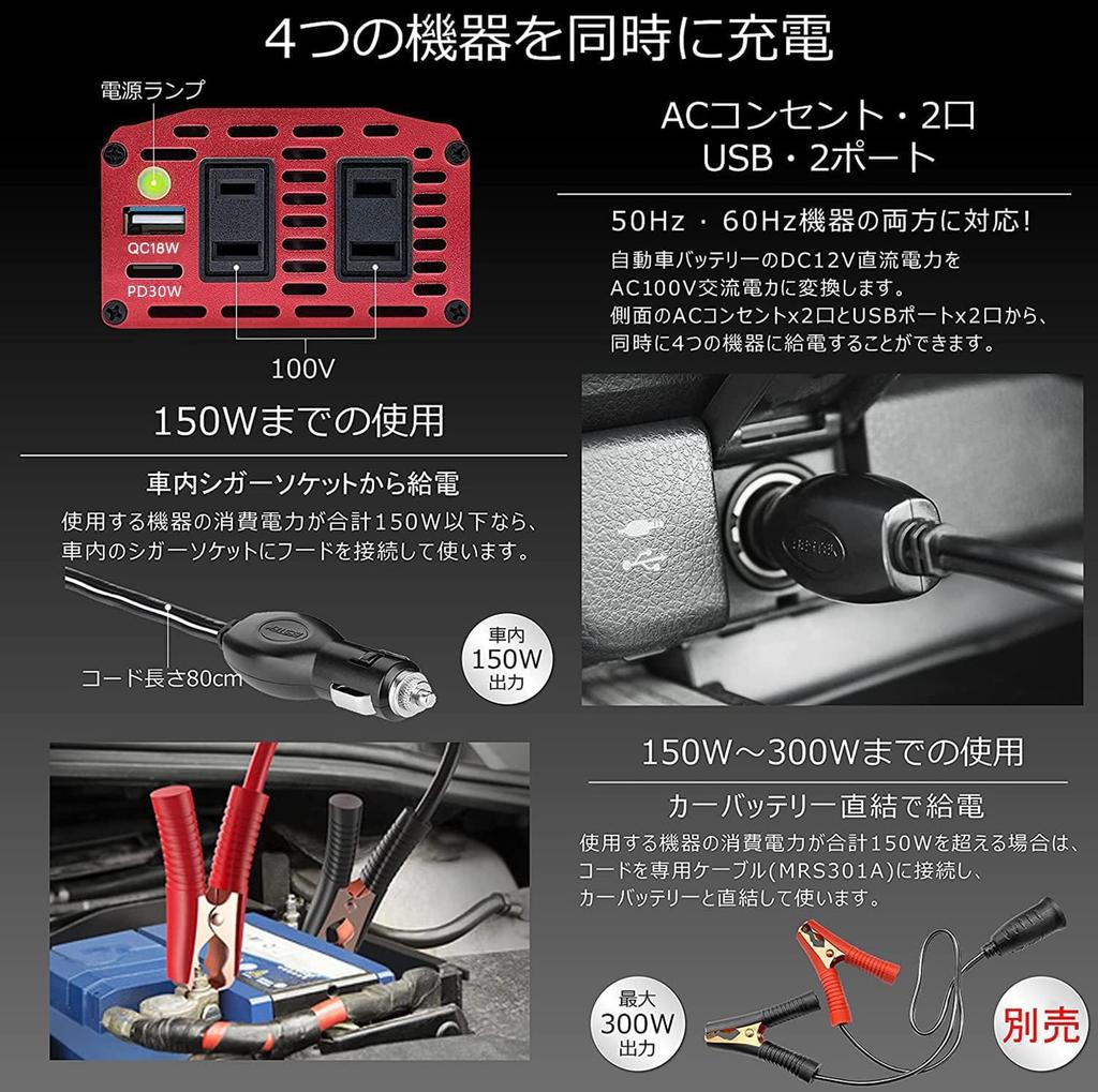BESTEK A-MRI3010BU-RD-PD30W-CLIP Modified Sine Wave 300W Inverter USB-C PD 30W + USB-A QC 18W