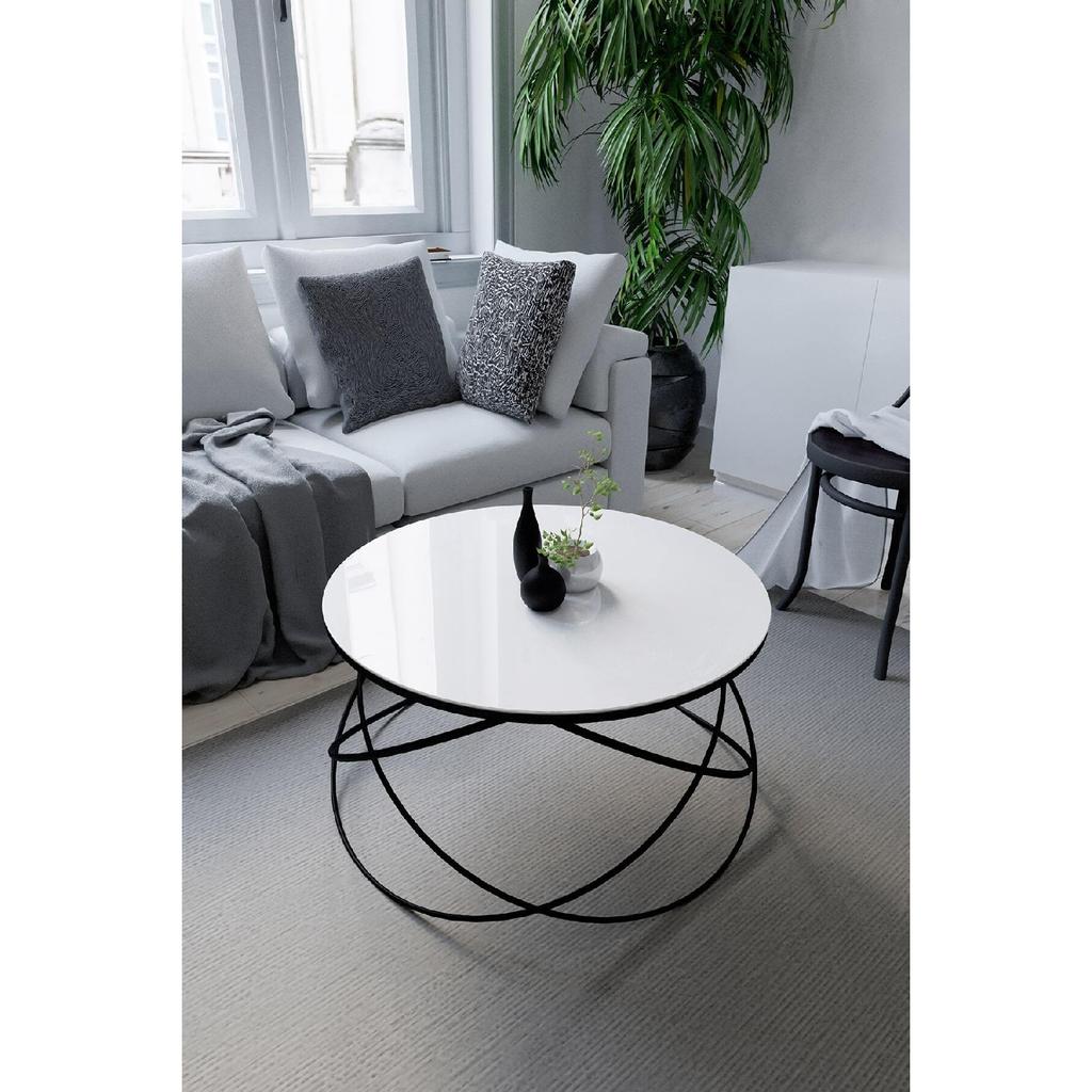 Planet Coffee Table Black Leg, White Glass