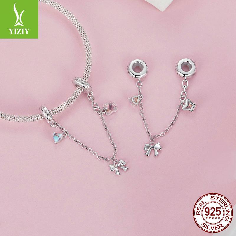 Ballet Bow Diy Safety Chain Accessories, Gentle Romantic Moonstone S925 Sterling Silver Bracelet Beaded