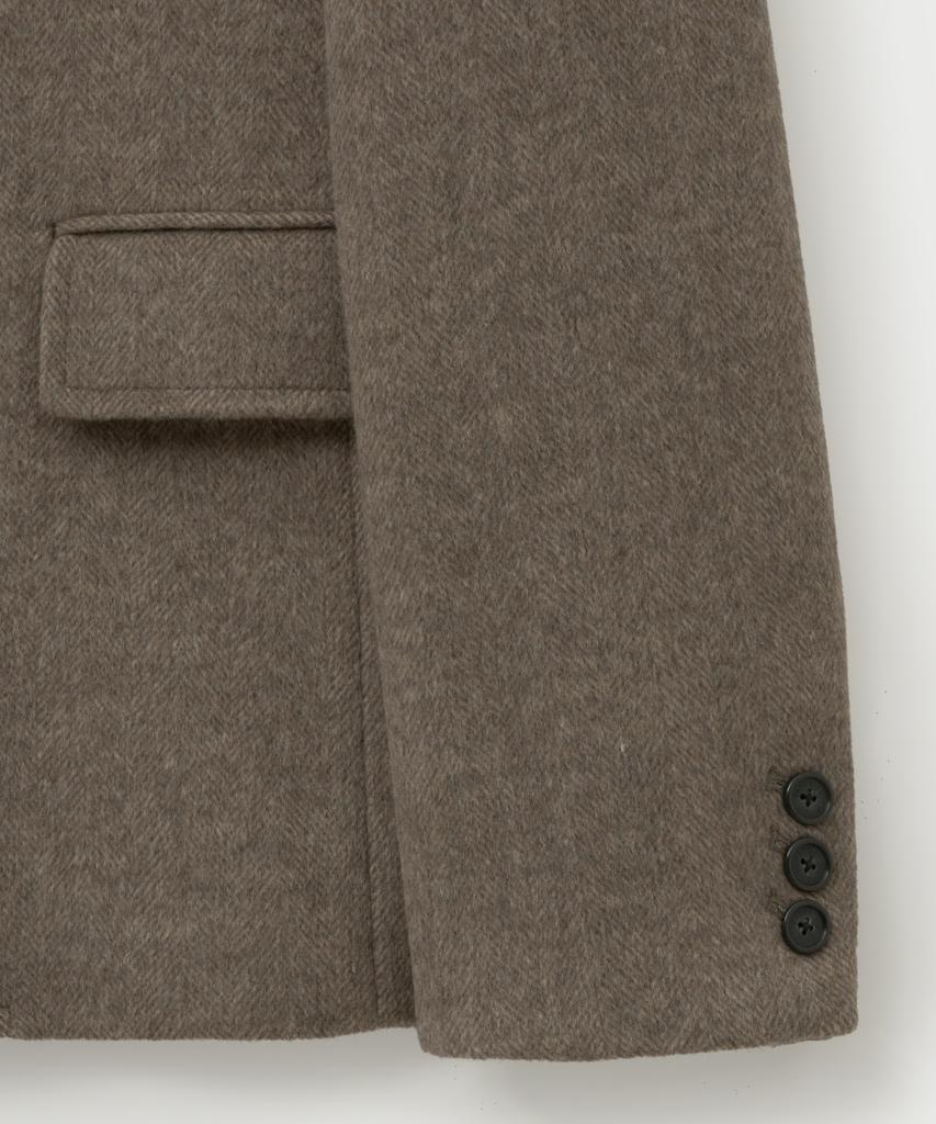 Satur Herringbone Wool Blend Single Blazer Brown