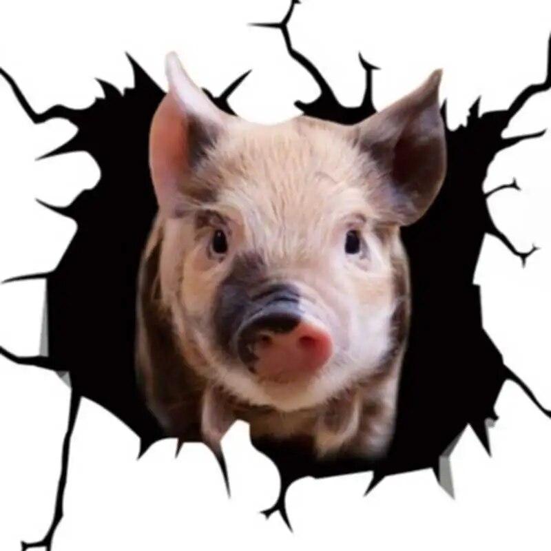 Creative Funny Piggy Stickers, Animal Crack Car Stickers, 3D Cute Car Pet Stickers, Waterproof Car Window Stickers
