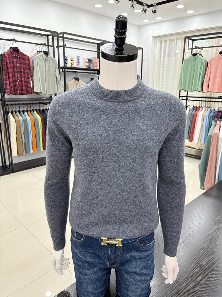Men's Winter Thick 100% Pure Wool Half-High Collar Sweater - Warm Base Layer Knitwear