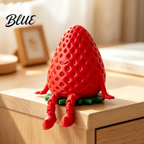 Desktop Organizer for Small Items 3D Printed Articulated Strawberry Storage Box Cute Figurine with Jewelry Earrings Movable Limbs Mini Trinket