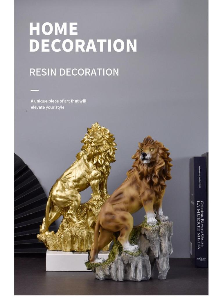 Modern Chinese Resin Lion Ornament for Office and Living Room Decor