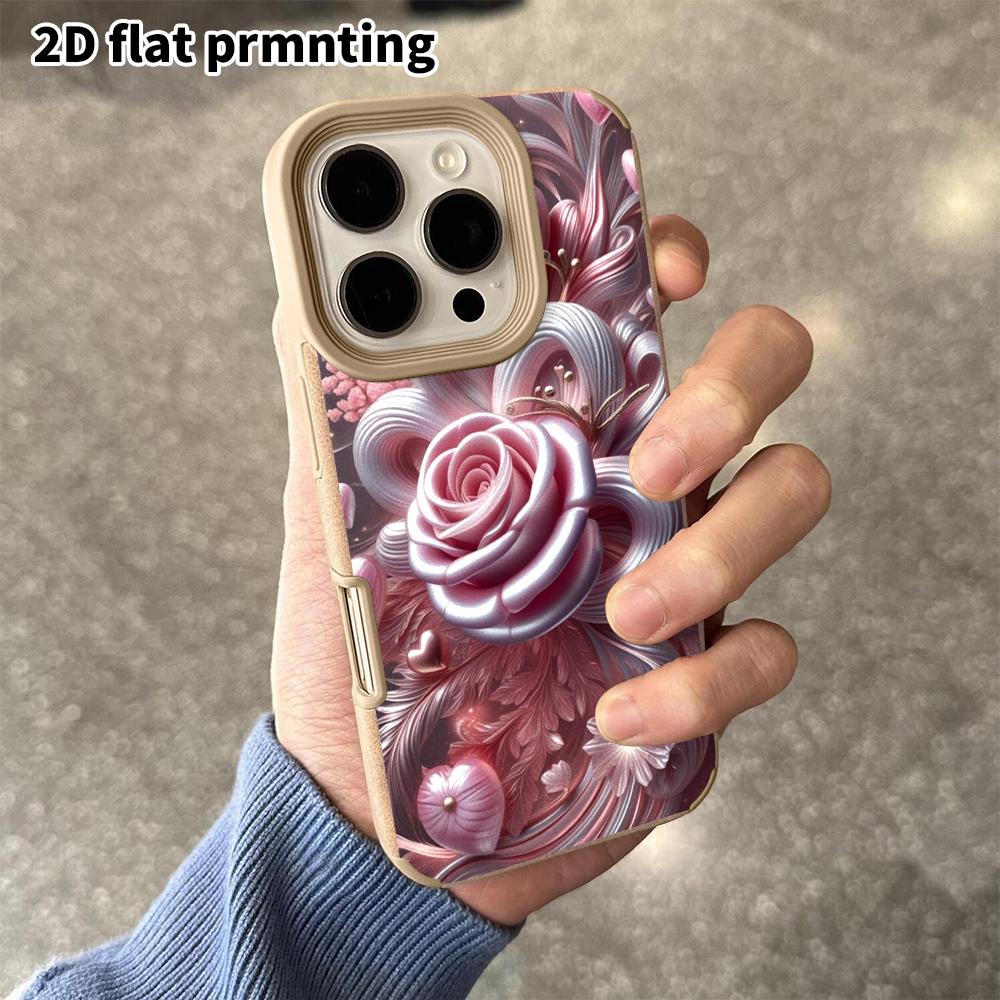Phone Case: 2D Flat Lambskin Suitable for iPhone 18 17 16 15 14 13 Pro, Pearl Rose, Christmas and Halloween Gift