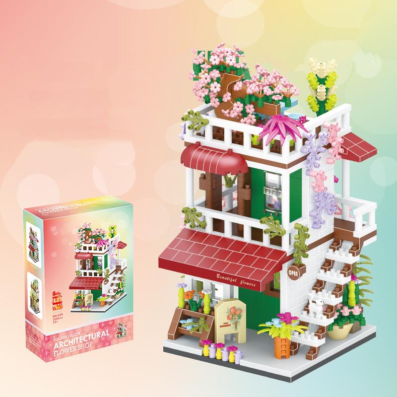 Creative Flower House Construction Blocks Dessert Shop Street View Model Blocks Toys Micro Blocks Toys For Young Boys Girls Present Kids Toys