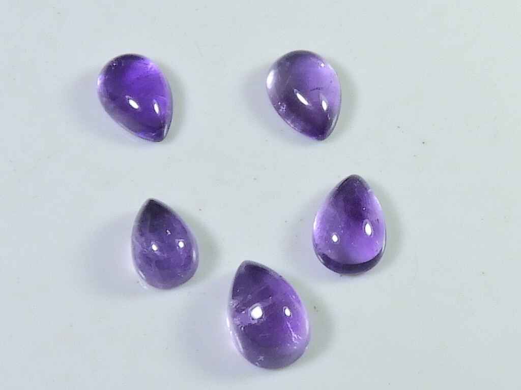 15Cts. Natural Amethyst Pear Crytsal Cabochon Gemstone 05Pcs Lot 08X12MM RQ-1785