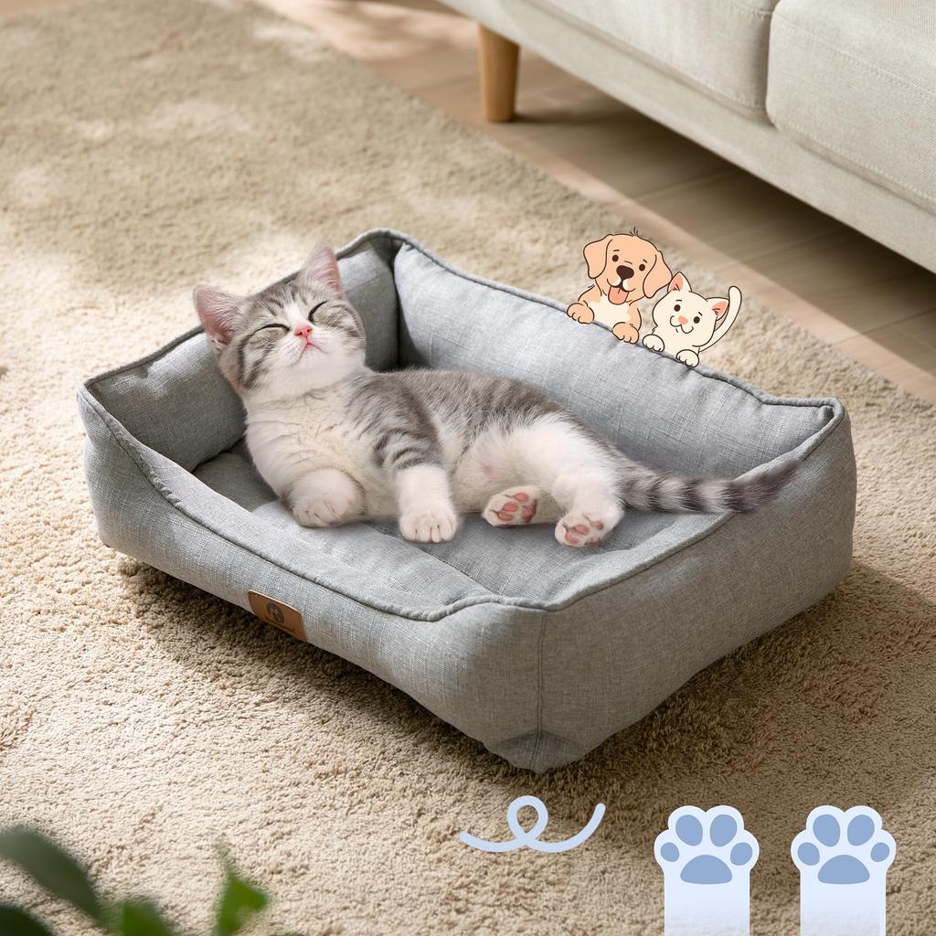 Sunquinn Katze und Hund mit Kissen 60L x 50B x Leichtes Bett, Waschbar, Rutschfest, Atmungsaktiv, Ganzjährig, Quadratisch, (Außenmaße 15Hcm, Grau)