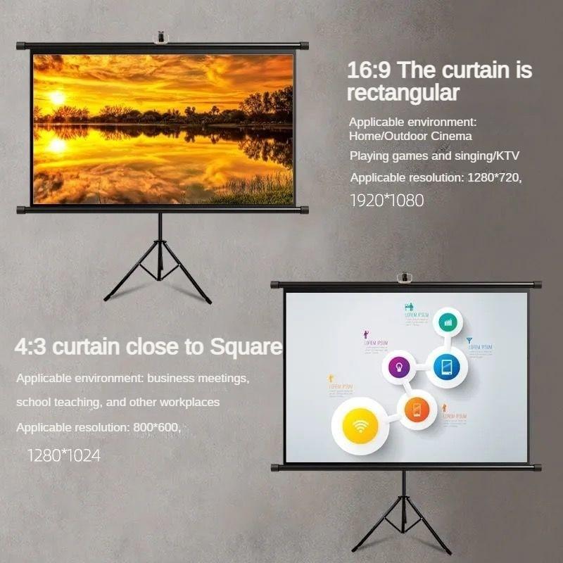 60/72/84 Inches Curtain HD Mobile Portable Tripod Screen Projection Screen Entertainment Projector