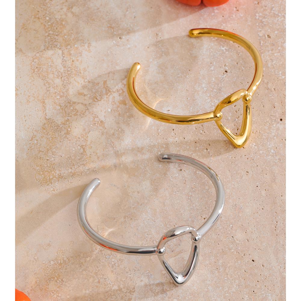 Yhpup 65mm Minimalist Stainless Steel Oval Hollow Cuff Bracelet Bangle for Women Attractive Chic Jewelry Waterproof