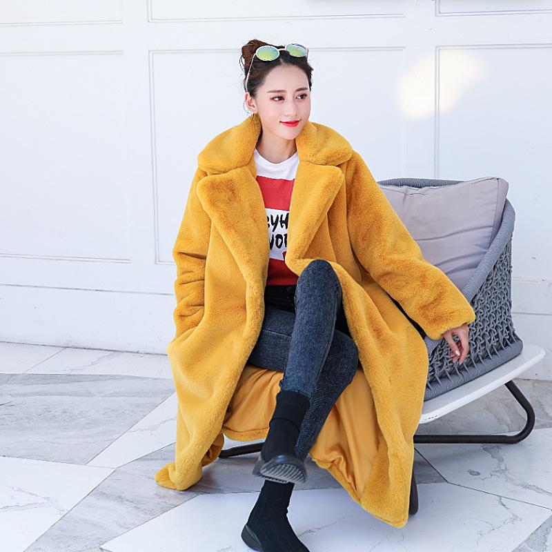 Women's Winter Warm Faux Fur Coat Thick Women's Long Coat with Turn-down Collar, Women's Warm Coat with Belt Casaco Feminino