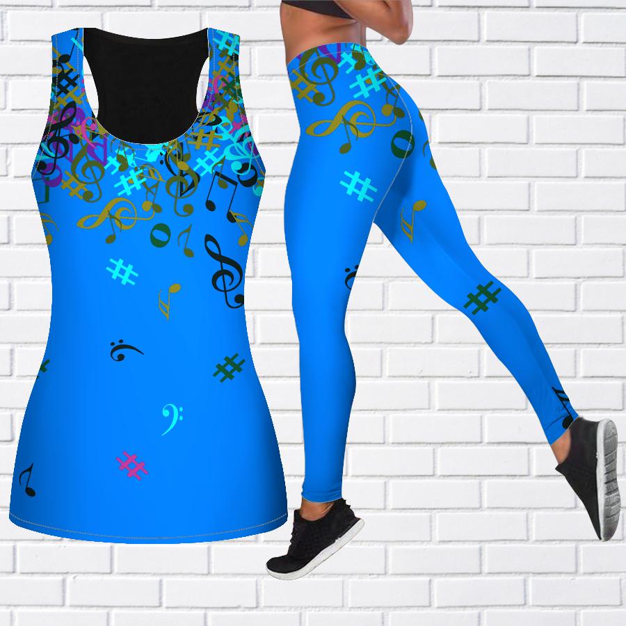 

Зеленые танцевальные заметки Принт Йога Наряд для женщин Мода Тренировка Леггинсы Фитнес Спорт Повседневные Штаны для йоги