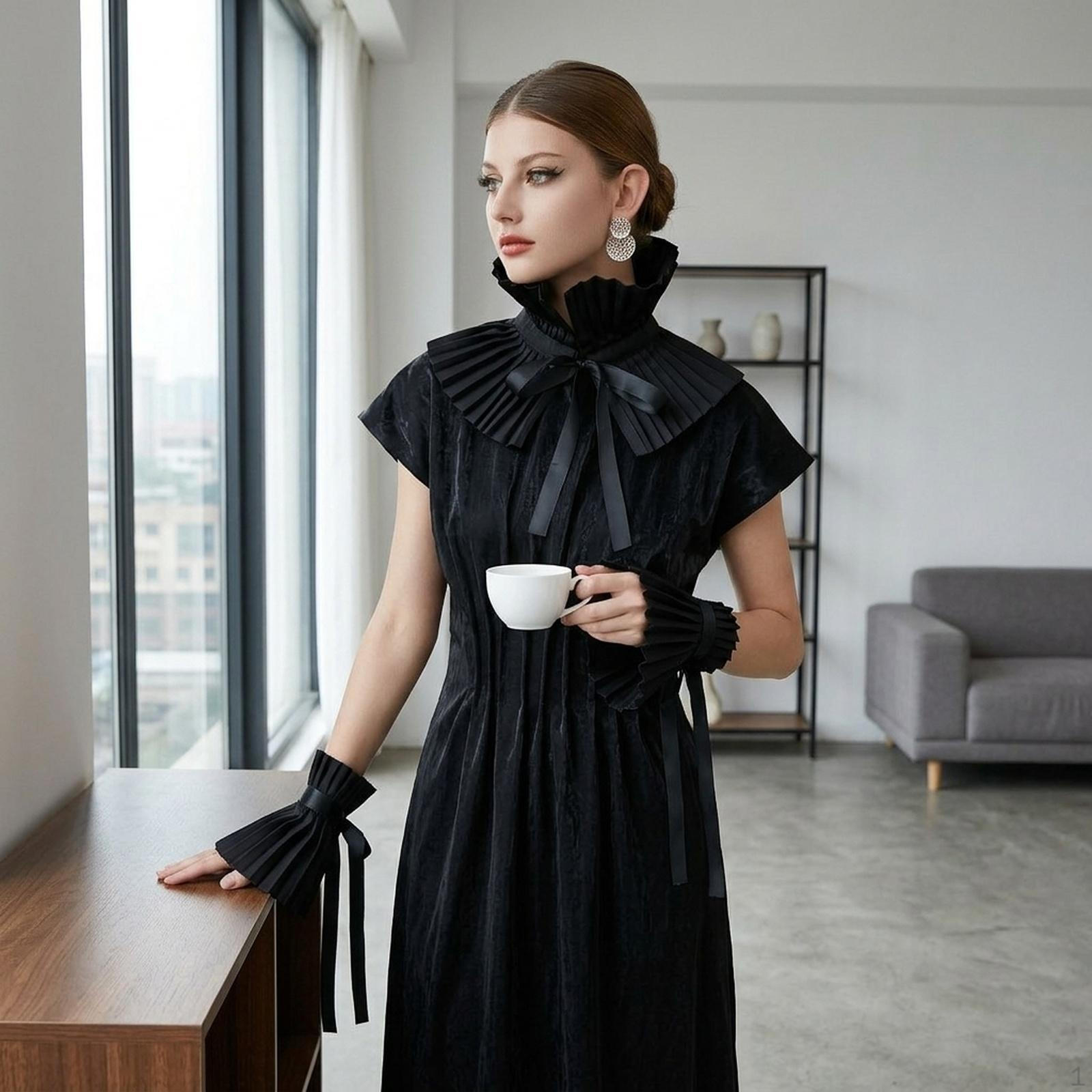 

2 Pieces Women s Ruffle Collar Faux Collars Elizabethan Costume Accessory Polyester Pleated Trim