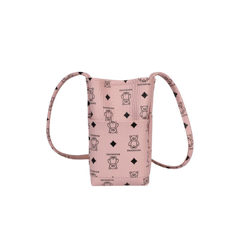 Korean Version of Popular Women's Shoulder Bag Cute Bear Foreign Gas Printing Bucket Bag 2025 New Mini Mobile Phone Bag Women