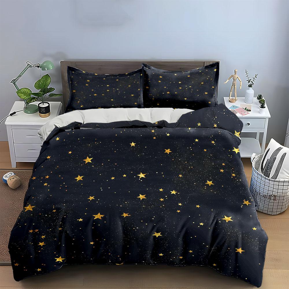 Starry Night Decoration Set Bedding Set with 1 Duvet Cover 2 Pillowcases Single Double King Queen, Gift