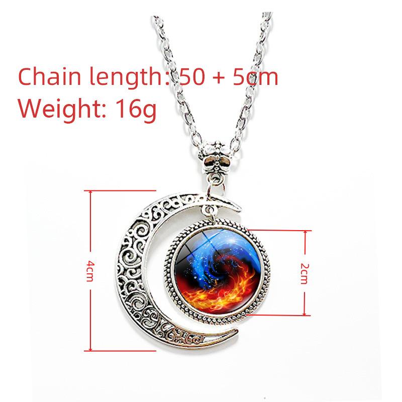 1Pc Tai Chi Star Moon Necklace, Retro Punk Carved Skull Alloy Chain Sweater Accessory