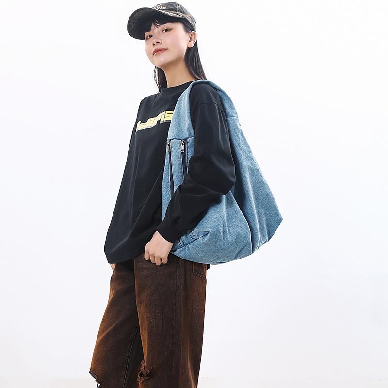 Shoulder Underarm Bag Women'S Denim Trendy Brand Large Capacity Shoulder Bag Casual Retro Commuter Handbag