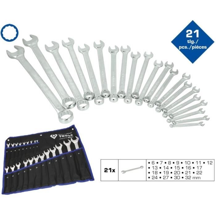 Jeu de 21 clés mixtes - BRILLIANT TOOLS BT011021 - Acier chromé vanadium - Noir