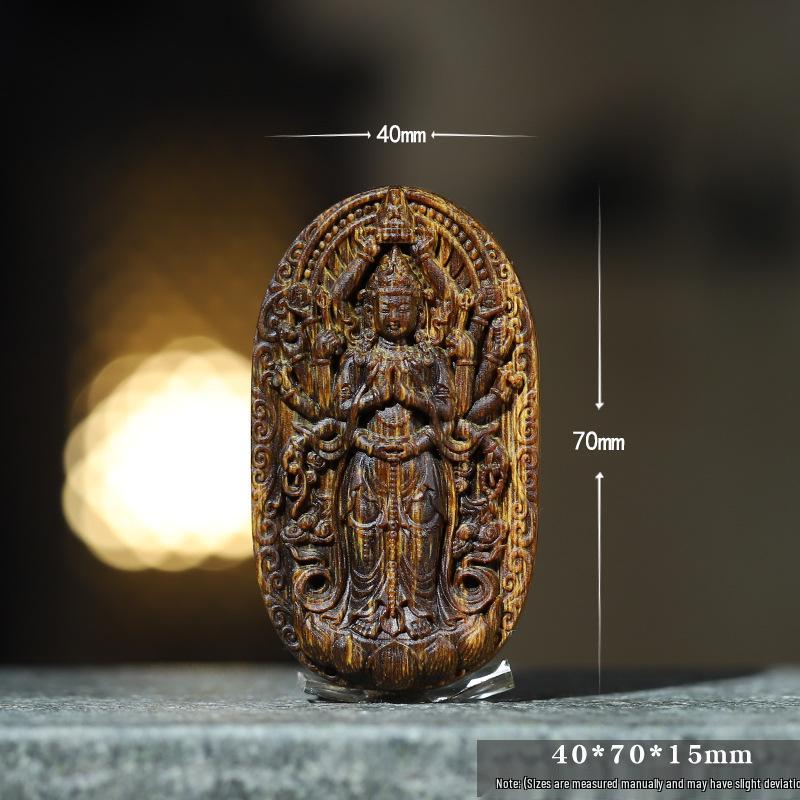 Nha Trang Agarwood Thousand-Hand Guanyin Carved Pendant Necklace