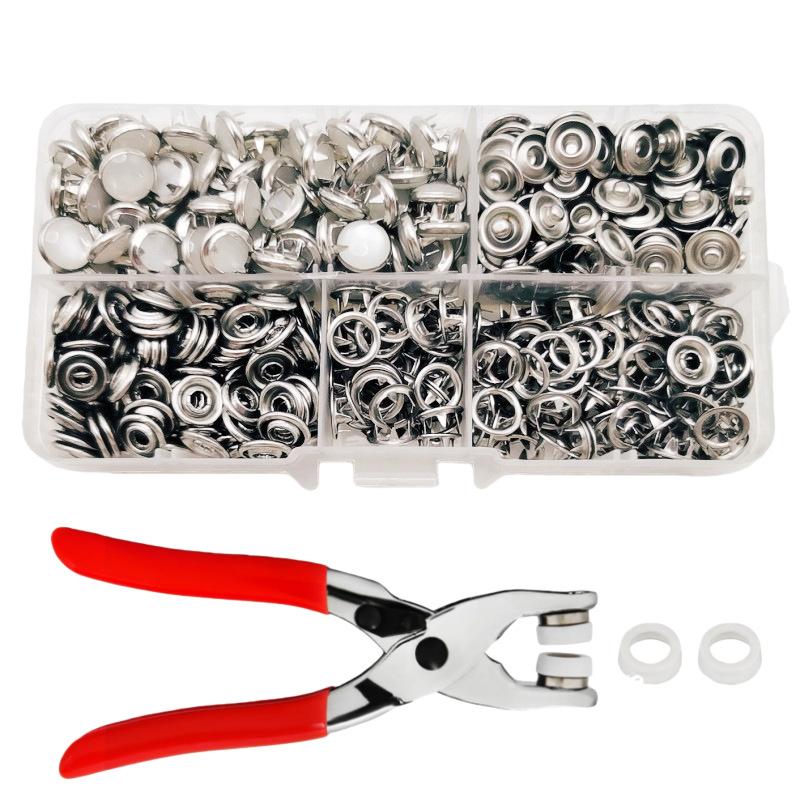 

DIY 10mm Snap Button Kit - Pearl Finish 5-Claw Studs & Stainless Steel Pliers - Clothing Fastener Repair Set