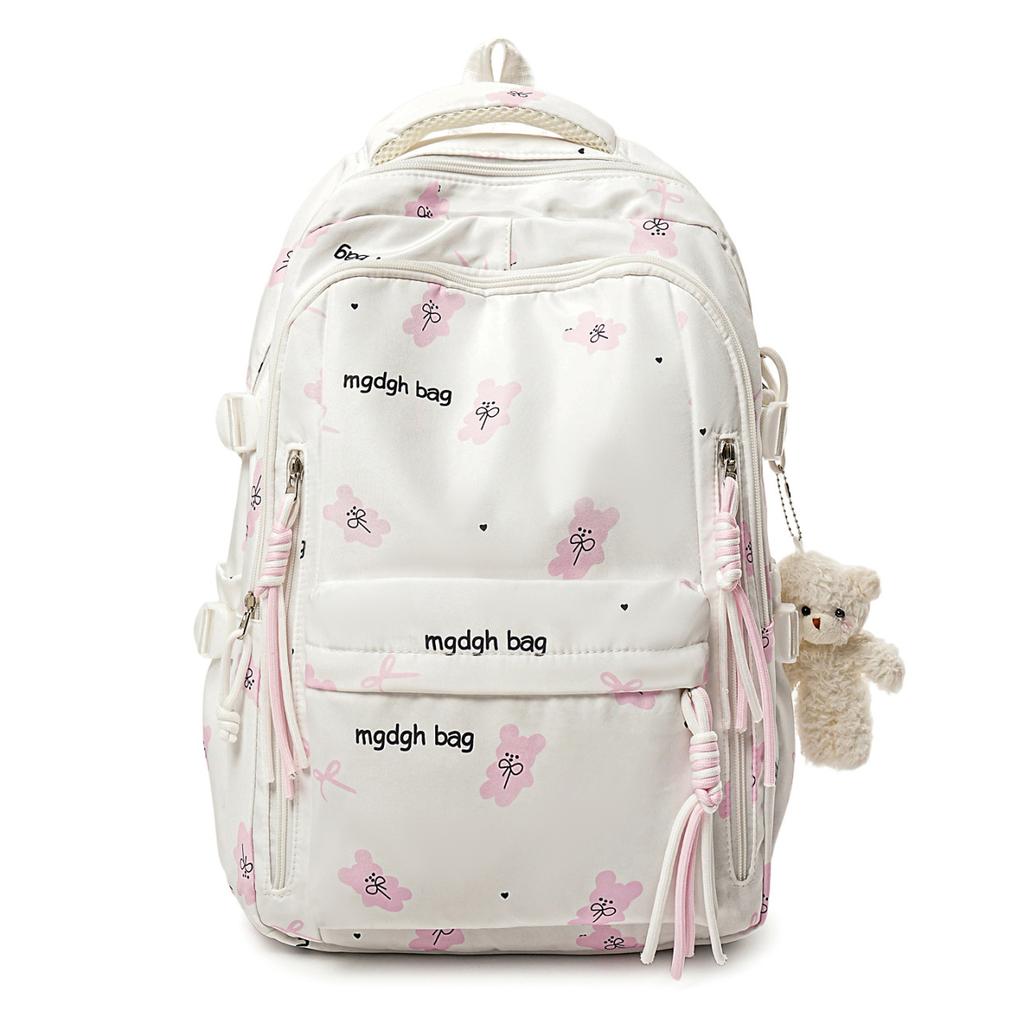 Schoolbag High School Student Schoolbag Junior High School Girl Ins Niche Floral Bear High Value Backpack Japanese Printed Backpack