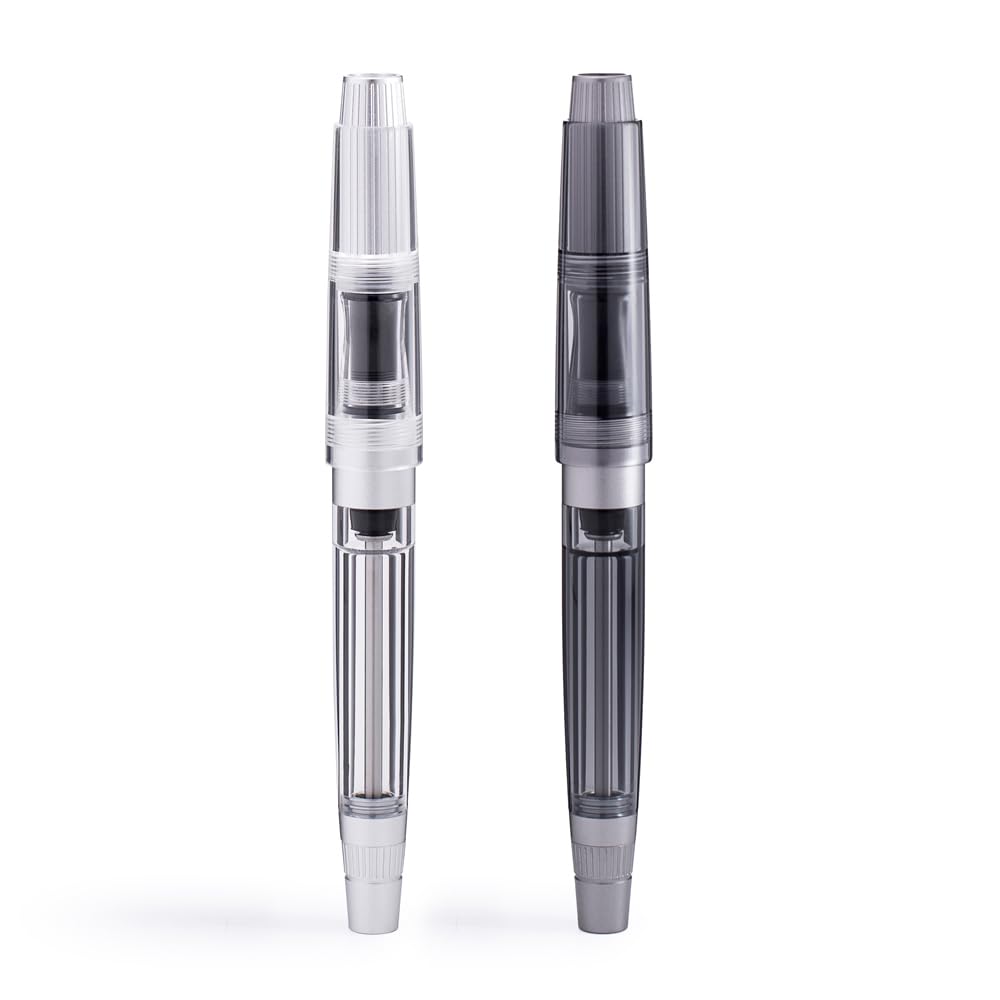 Natami Vacuum Filling Fountain Pen, Titanium & Acrylic, for Writing, Office & Business Use, Large Capacity Pen with Gift Case