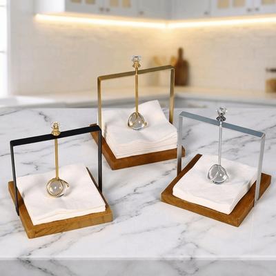 Kreativer Metall-Serviettenhalter Leichter Luxus Holz Tischplatten-Taschentuchspender Quadratische Basis mit Griff Servietten-Spender