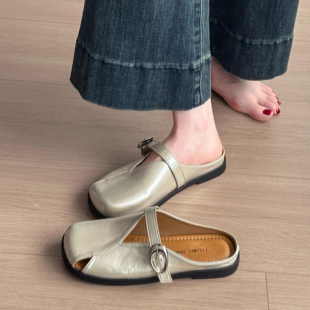 Baotou Half Slippers Women's Summer Outer Wear New One-pedal Lazy Muller Single Shoes Flat-soled Birkencool Slippers