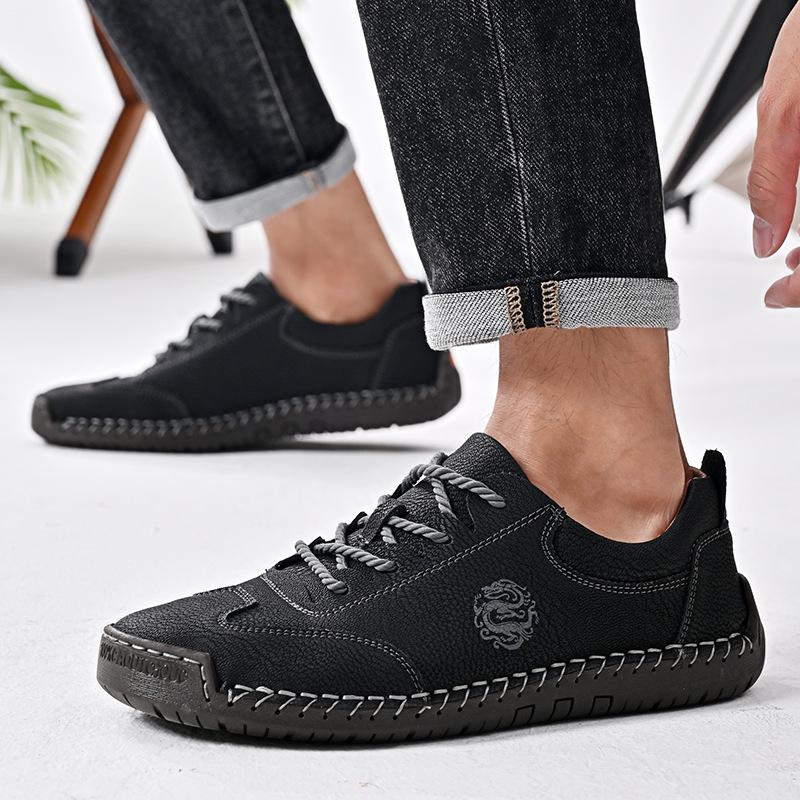 Men's Hand-Stitched Low-Top Lace-Up Large Size Casual Loafers for Driving