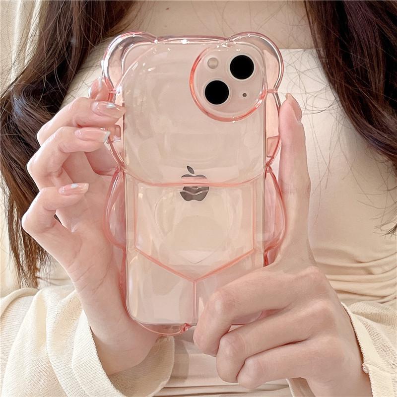 3D Cartoon Little Bear Transparent Anti-Fall Phone Case for iPhone 11/12/13/14/15/16 PROMAX