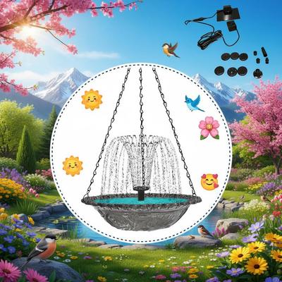 Cascade Hanging Bird Bath Fountain Hanging Solar Powered Hummingbird Bath Bowl For Garden Bird Feeder Supplies Garden Decor
