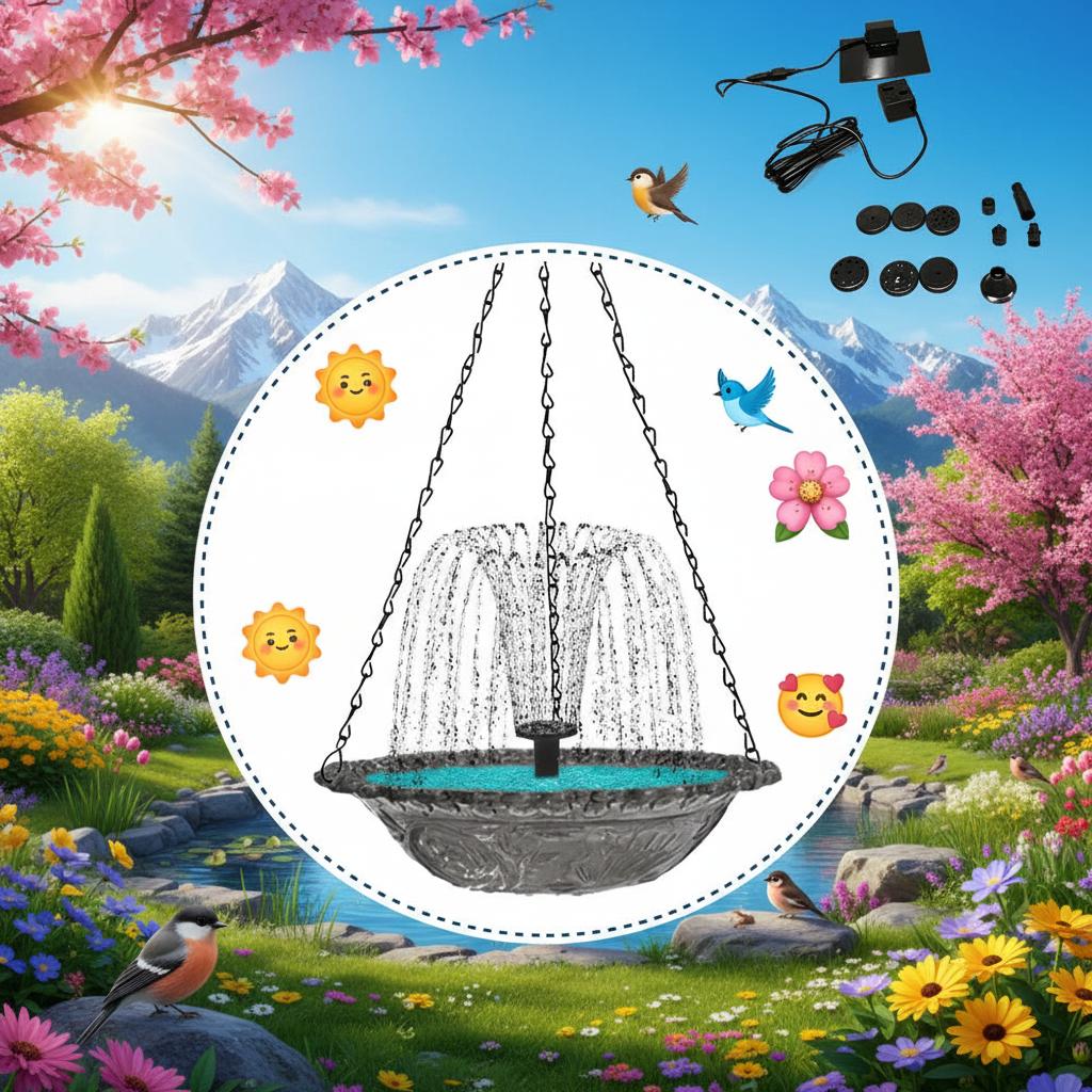 Cascade Hanging Bird Bath Fountain Hanging Solar Powered Hummingbird Bath Bowl For Garden Bird Feeder Supplies Garden Decor