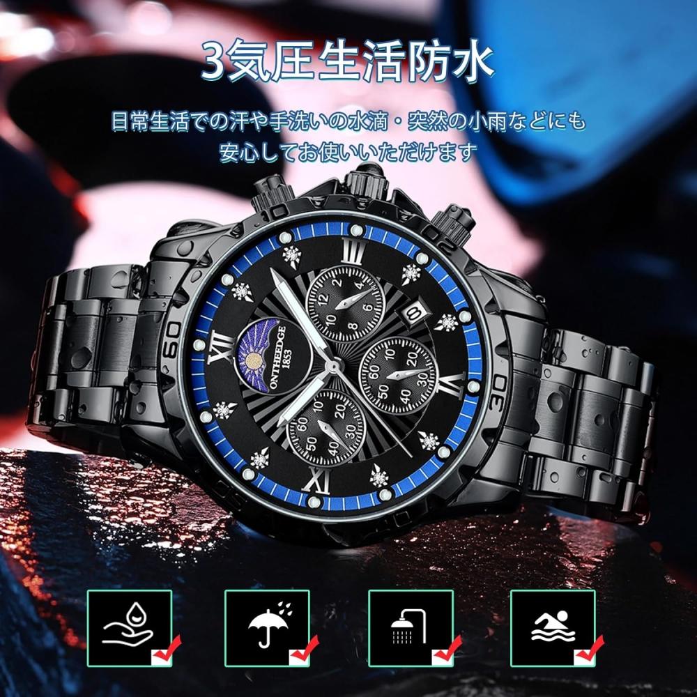 R Ontheedge Men S StyliSh quaRtz chRonogRaph wRiSt Watch 3 Atm wateRpRoof  Black