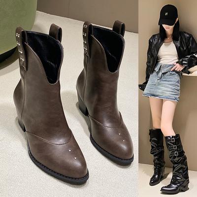 Fashion Women's Removable Boot Shaft Riding Shoes New Autumn Pointed Toe Chunky Heel Women's Knee High Retro Women's Knight Boots